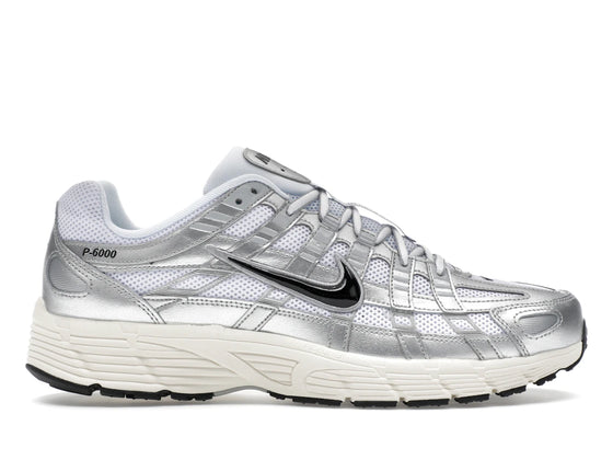 Nike P-6000 Weiß Metallic Silber Flach Silber Schwarz