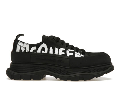 Alexander McQueen Tread Slick Low Lace Up Graffiti Black Black White - authentic Alexander McQueen sneakers