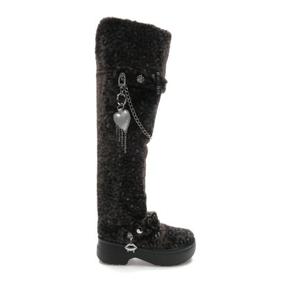 Crocs Classic Unfurgettable Knee High Boot Black Leopard (Women's) - authentic Crocs sneakers