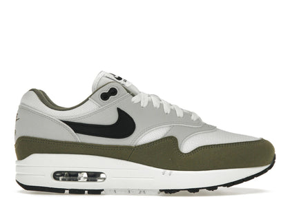 Nike Air Max 1 White Black Medium Olive - authentic Nike sneakers