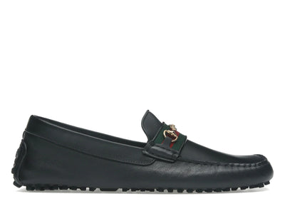 Gucci Ayrton Webbing-Trimmed Horsebit Leather Driver Loafers Black