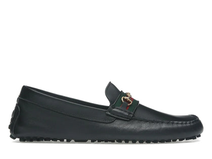 Gucci Ayrton Webbing-Trimmed Horsebit Leather Driver Loafers Black - authentic Gucci sneakers