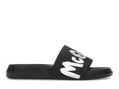 Alexander McQueen Grafitti Logo Slide Black White - authentic Alexander McQueen sneakers