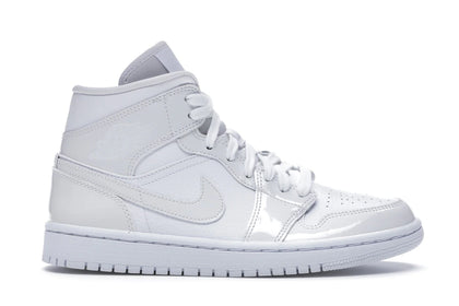 Jordan 1 Mid Triple White Patent Swoosh (Women's) - authentic Jordan sneakers
