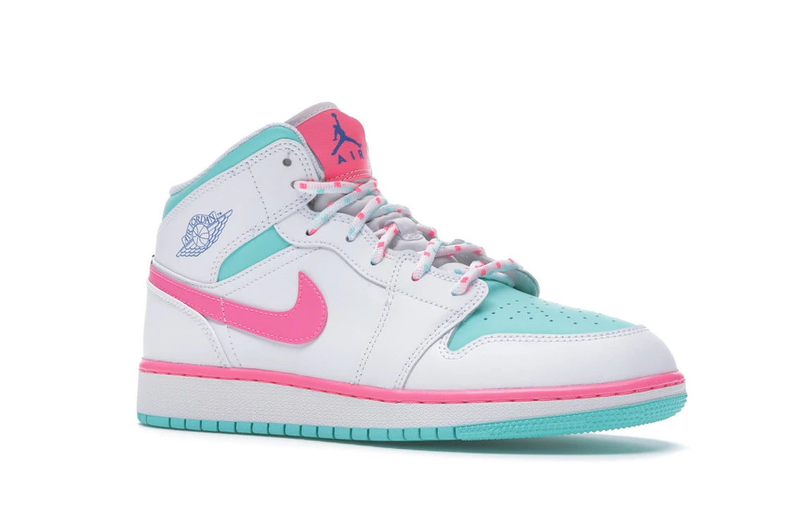 Jordan 1 Mid White Pink Green Soar (GS) - vue secondaire A