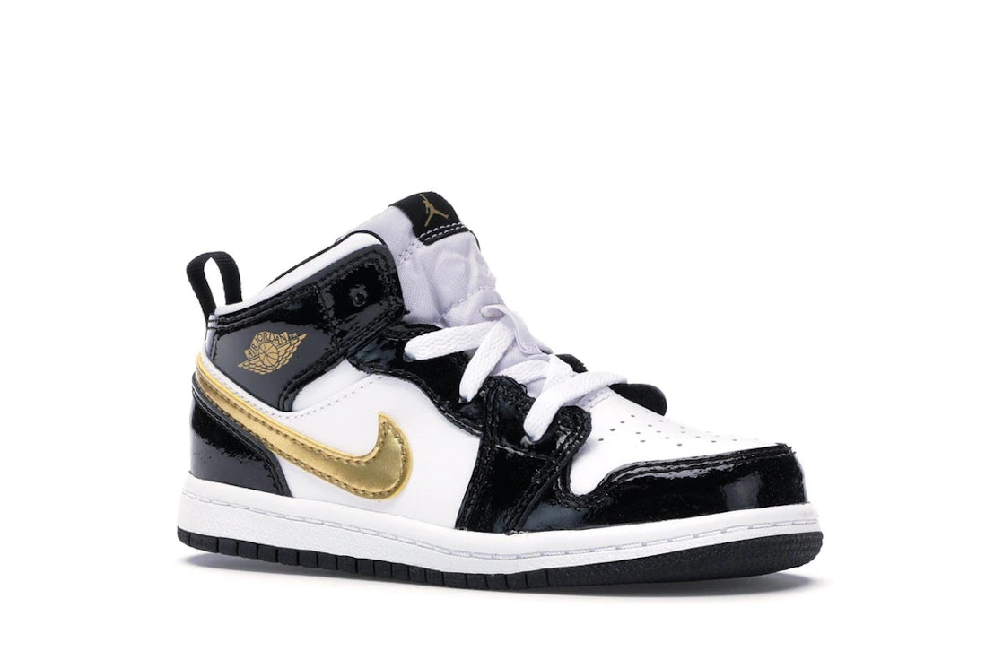 Jordan 1 Mid Patent Black White Gold (TD) - vue secondaire A