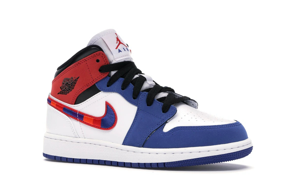 Jordan 1 Mid Rush Blue University Red (GS) - vue secondaire A