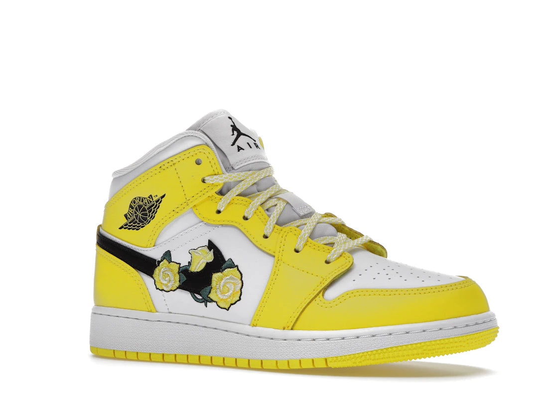 Jordan 1 Mid Dynamic Yellow Floral (GS) - vue secondaire A