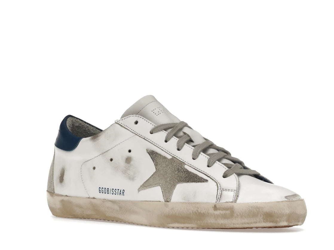 Golden Goose Super-Star Weiß Königsblau Grau Wildleder-Patch