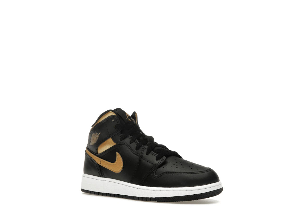 Jordan 1 Mid Black Metallic Gold Swoosh (GS)
