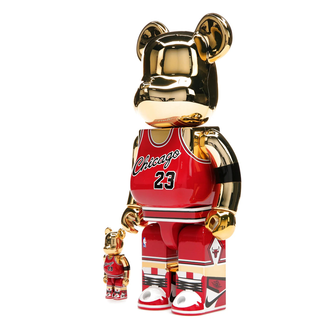 Bearbrick Michael Jordan 1985 Rookie Jersey 100% &amp; 400% Set Gold Chrome