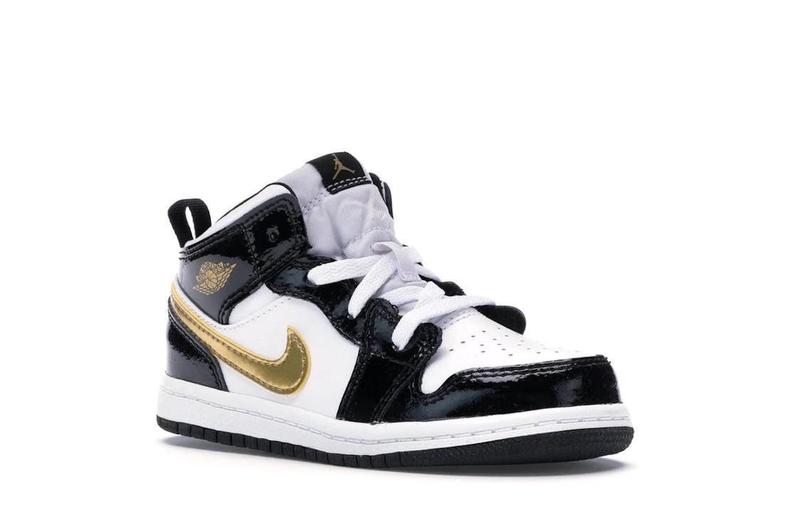 Jordan 1 Mid Patent Black White Gold (TD)