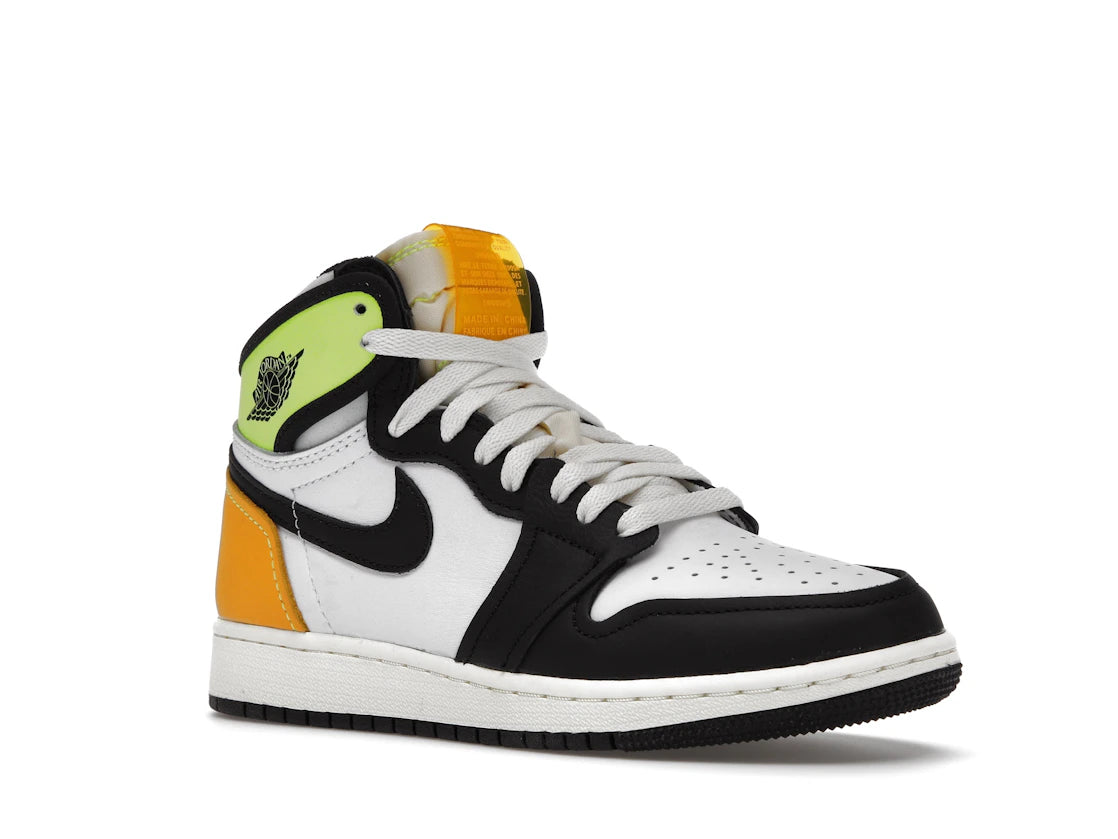 Jordan 1 Retro High White Black Volt University Gold (GS)