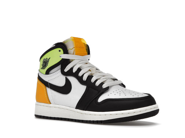 Jordan 1 Retro High White Black Volt University Gold (GS)