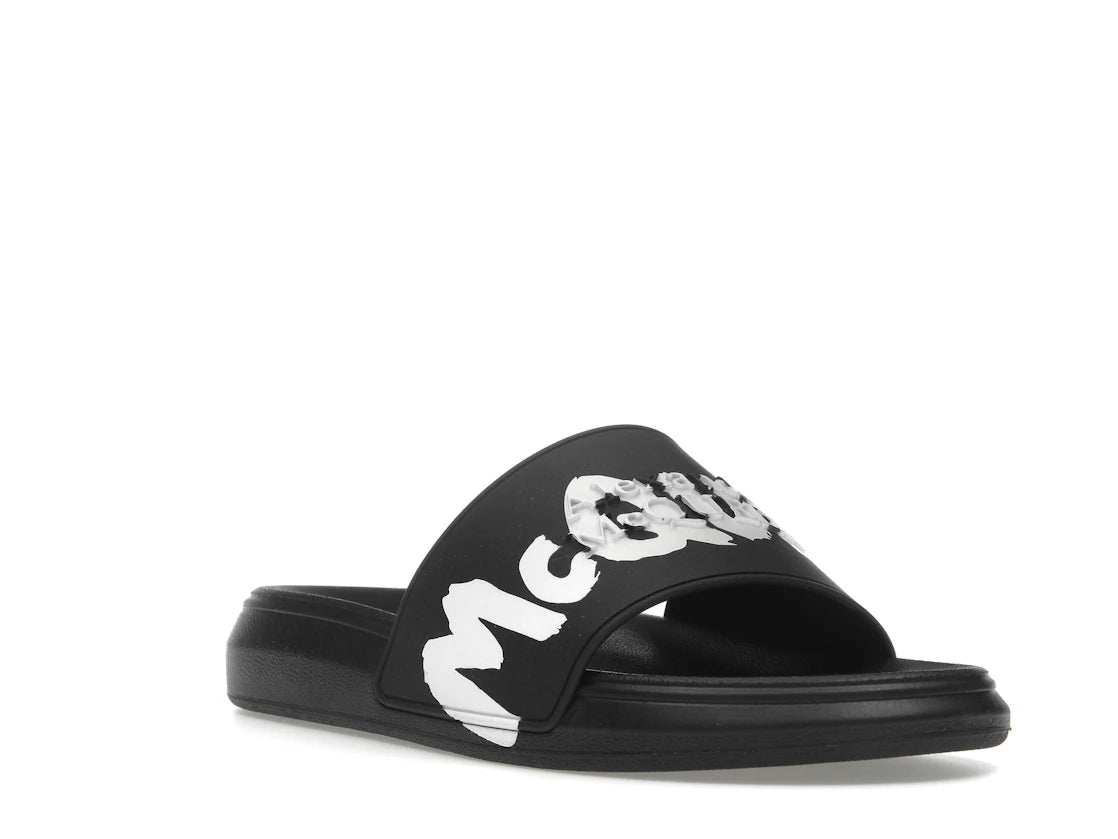 Alexander McQueen Grafitti Logo Slide Black White - vue secondaire A