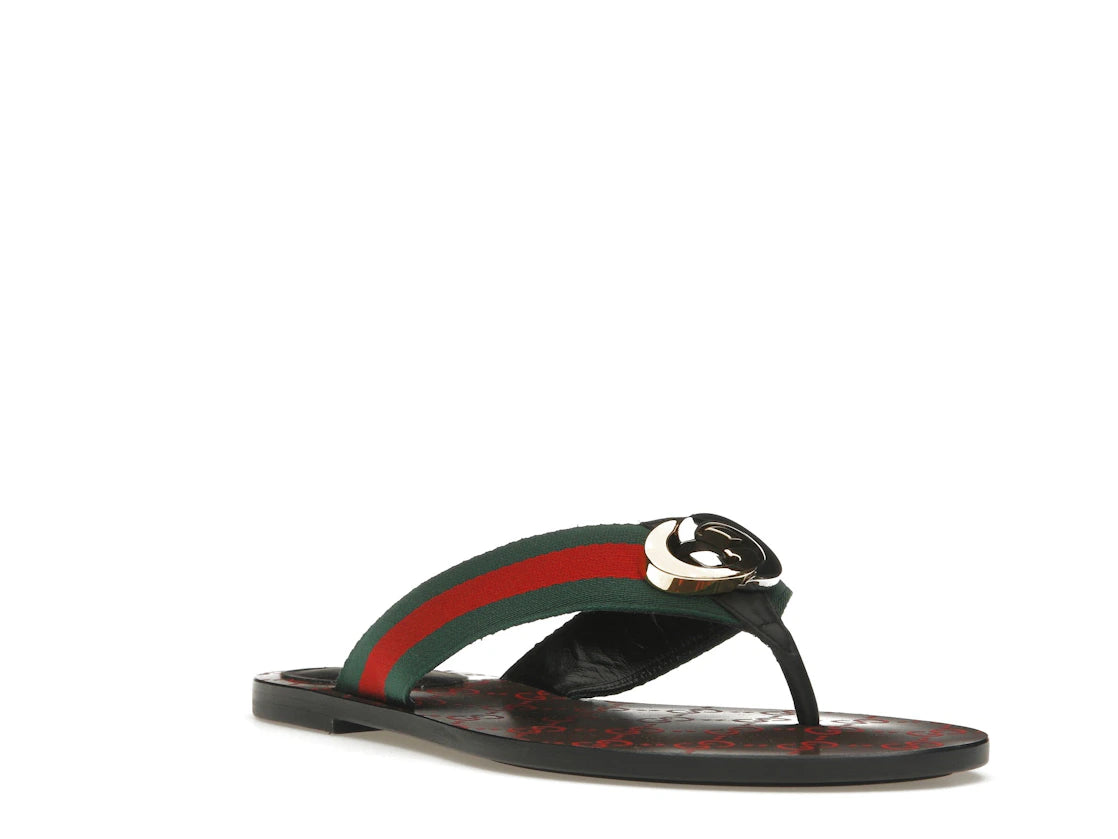 Gucci Web Thong Sandal Black Leather (Women's) - vue secondaire A