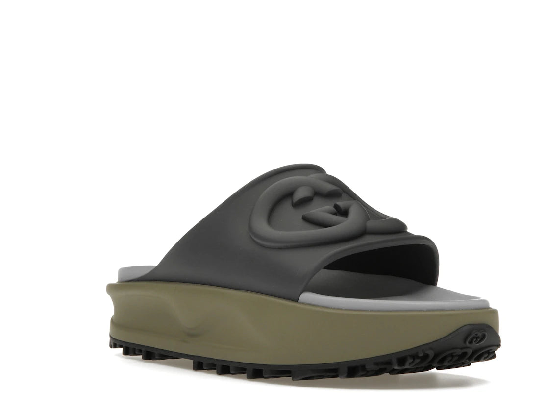 Gucci Interlocking G Slide Dark Grey Khaki - vue secondaire A