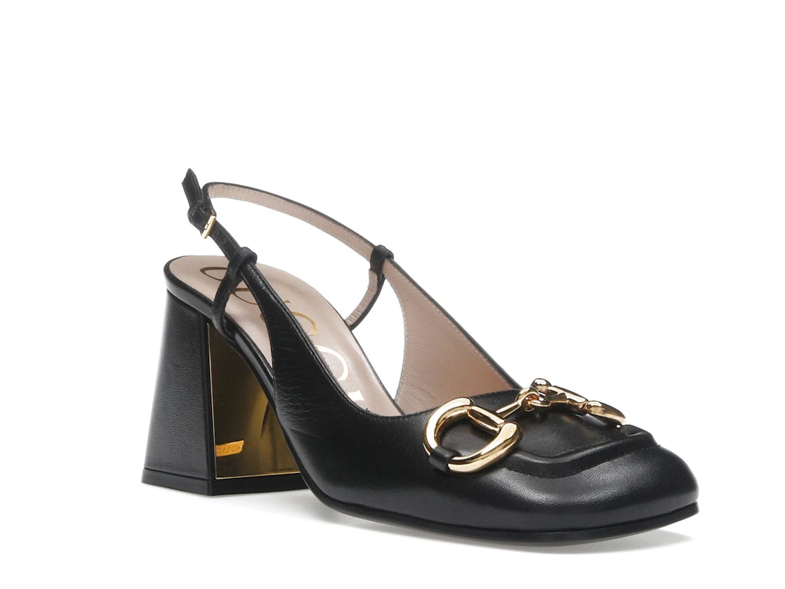 Gucci Horsebit 75mm Heeled Slingback Black Leather - vue secondaire A