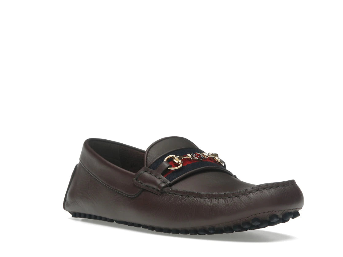 Gucci Ayrton Webbing-Trimmed Horsebit Leather Driver Loafers Brown - vue secondaire A