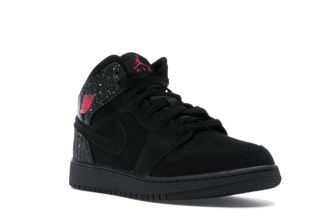 Jordan 1 Mid Black Rush Pink White Splatter (GS) - vue secondaire A