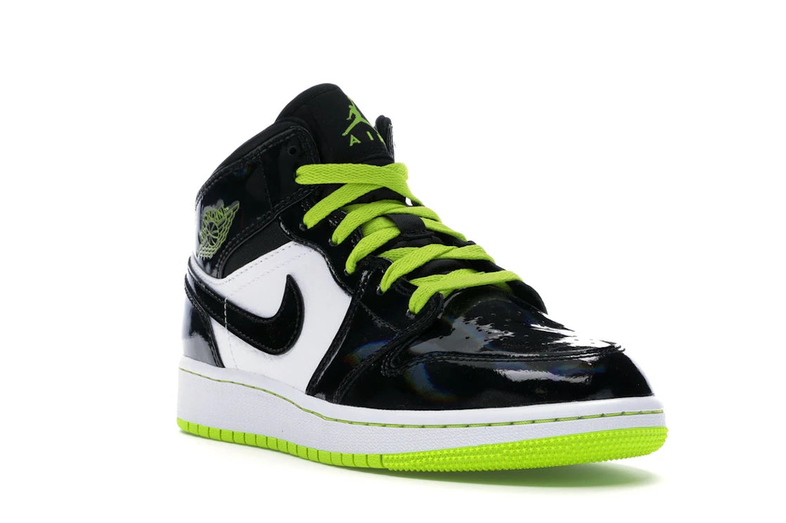 Jordan 1 Mid Black Cyber Mystic Green (GS) - vue secondaire A