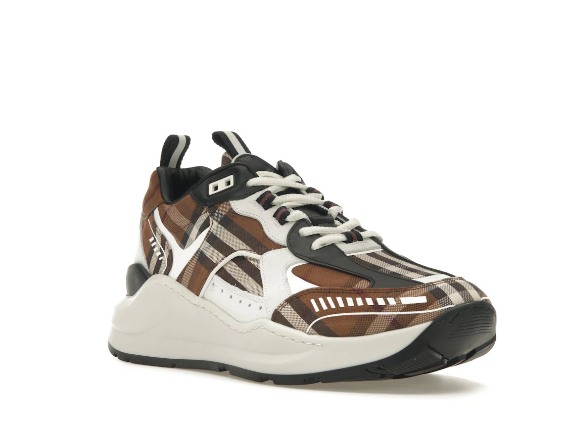 Burberry Vintage Check Cotton and Leather Sneakers Dark Birch Brown White - vue secondaire A
