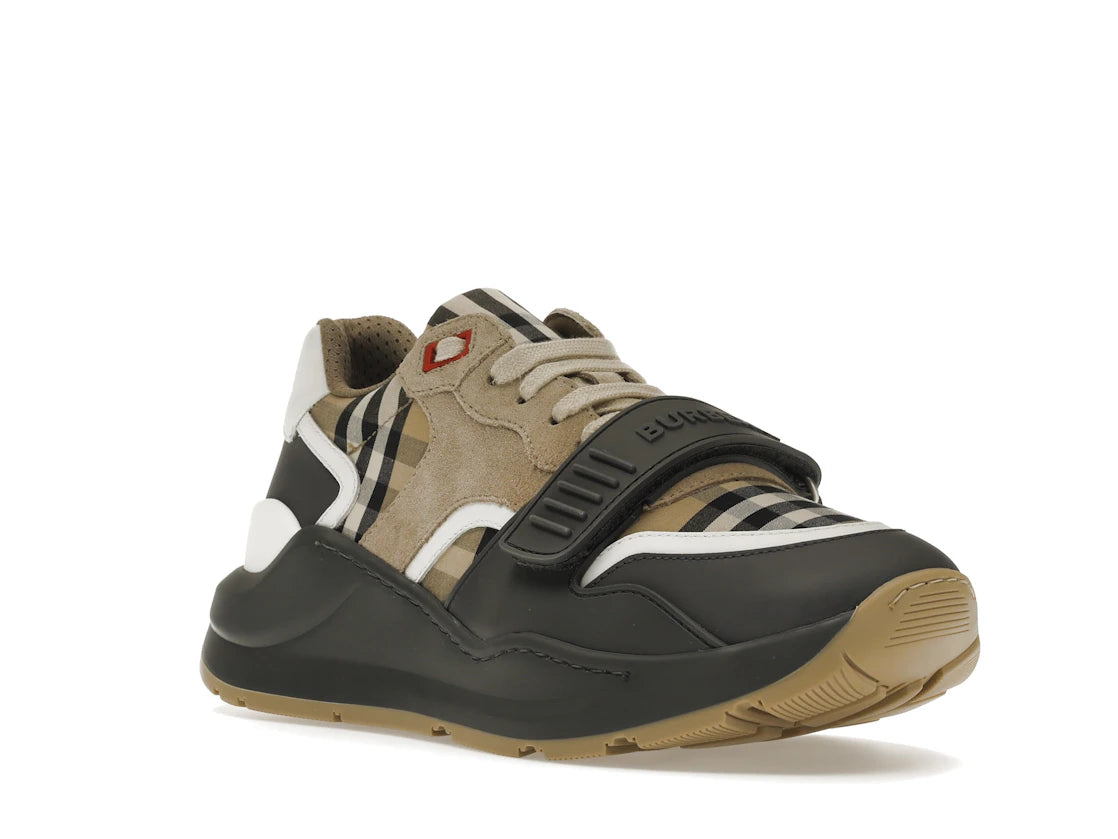 Burberry Ramsey Vintage Check Suede Leather Sneakers Grey Archive Beige - vue secondaire A