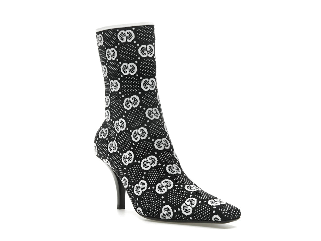 Gucci GG 75mm Knit Ankle Boots Black White Fabric - vue secondaire A