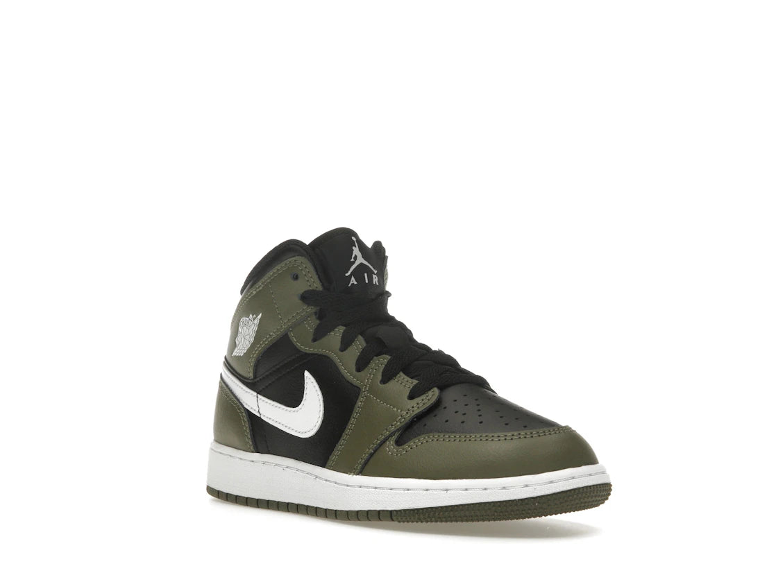 Jordan 1 Mid Black White Olive (GS) - vue secondaire A