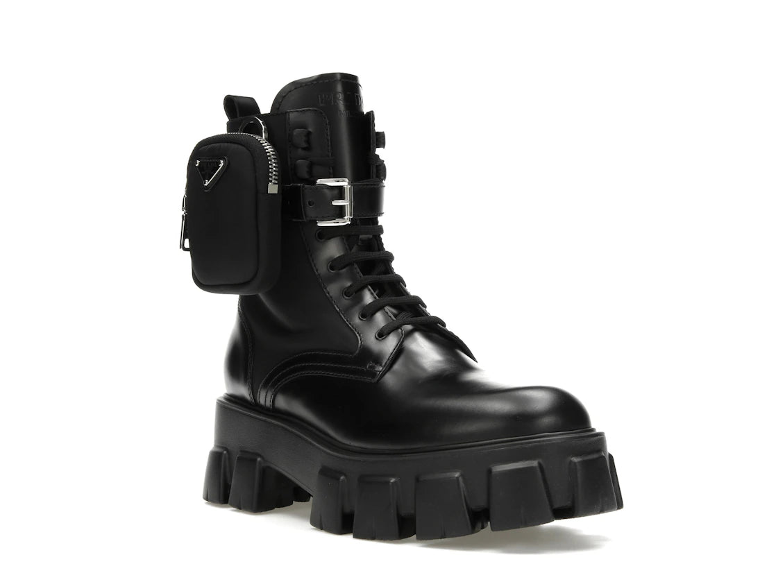 Prada Monolith 55mm Pouch Ankle Boots Black Leather - vue secondaire A