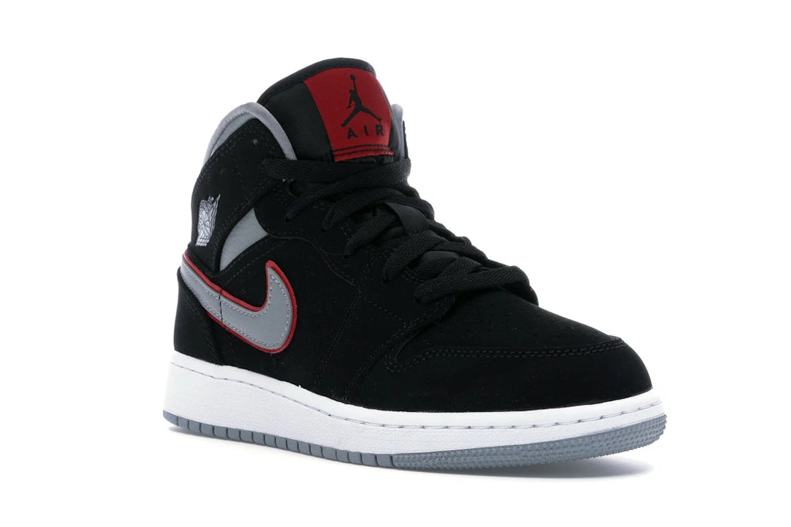 Jordan 1 Mid Black Particle Grey Gym Red (GS) - vue secondaire A