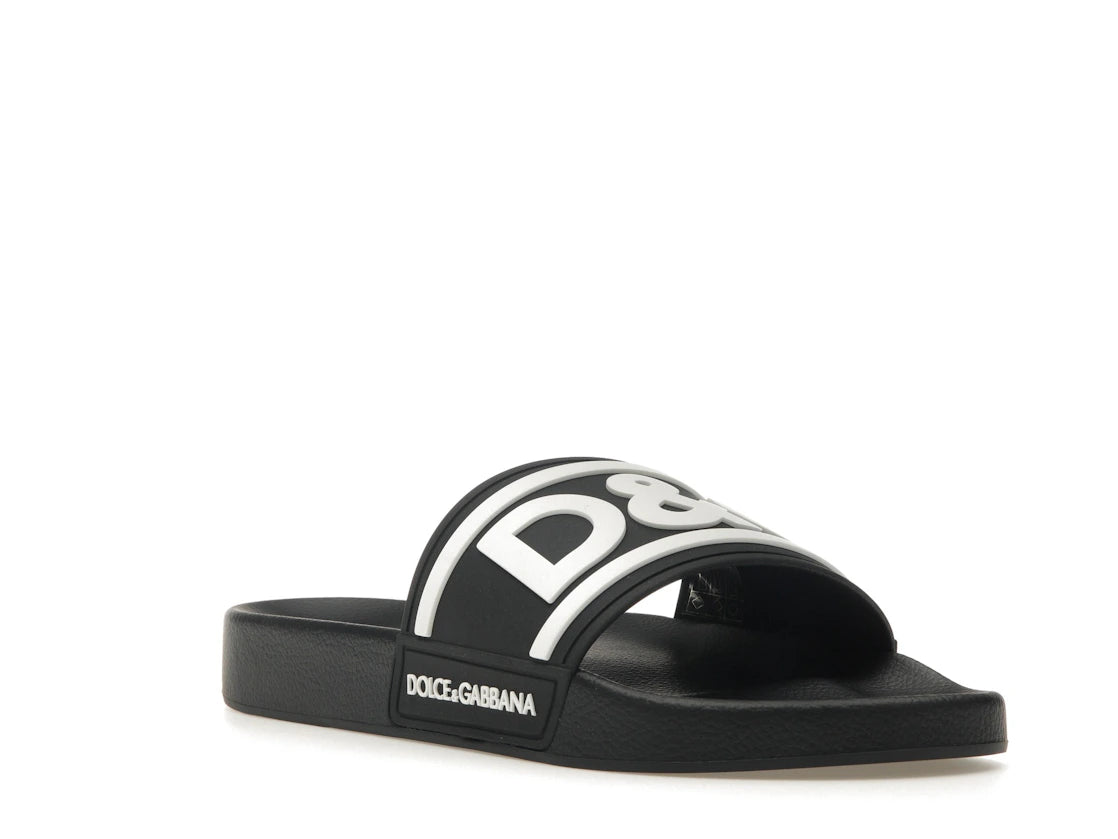 Dolce & Gabbana Beachwear Sliders DG Logo Black White - vue secondaire A