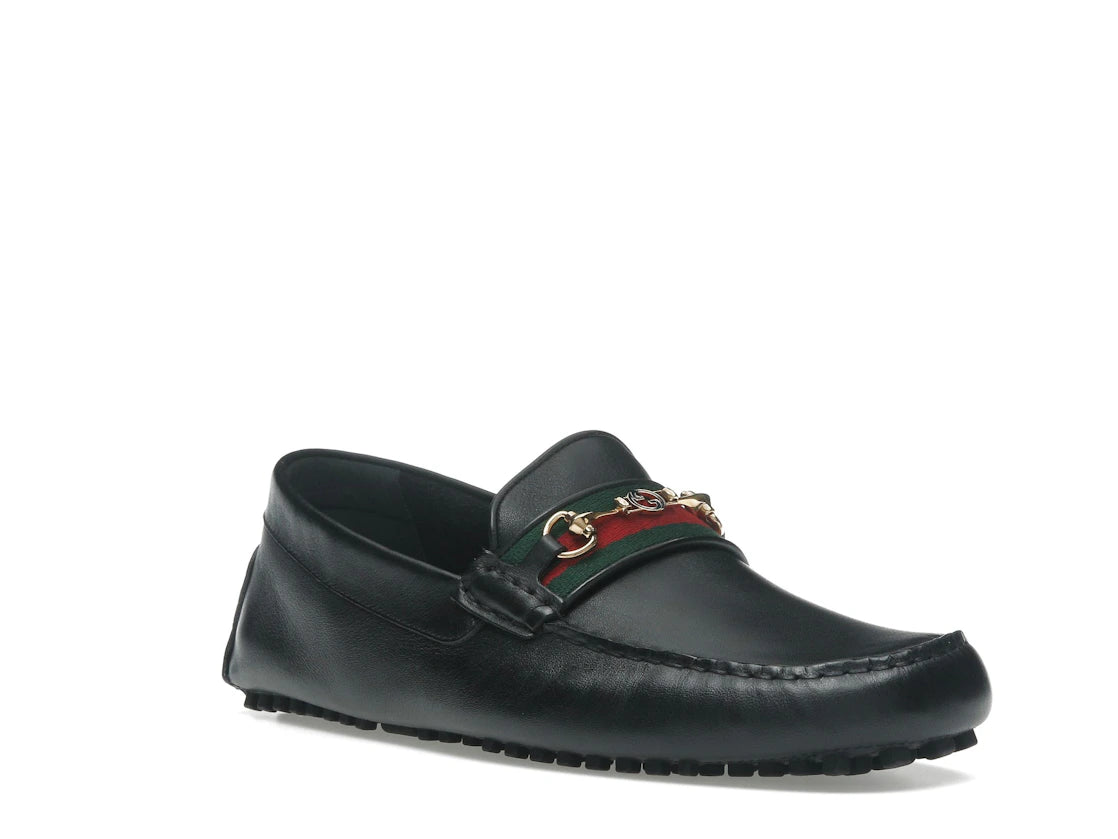 Gucci Ayrton Webbing-Trimmed Horsebit Leather Driver Loafers Black - vue secondaire A