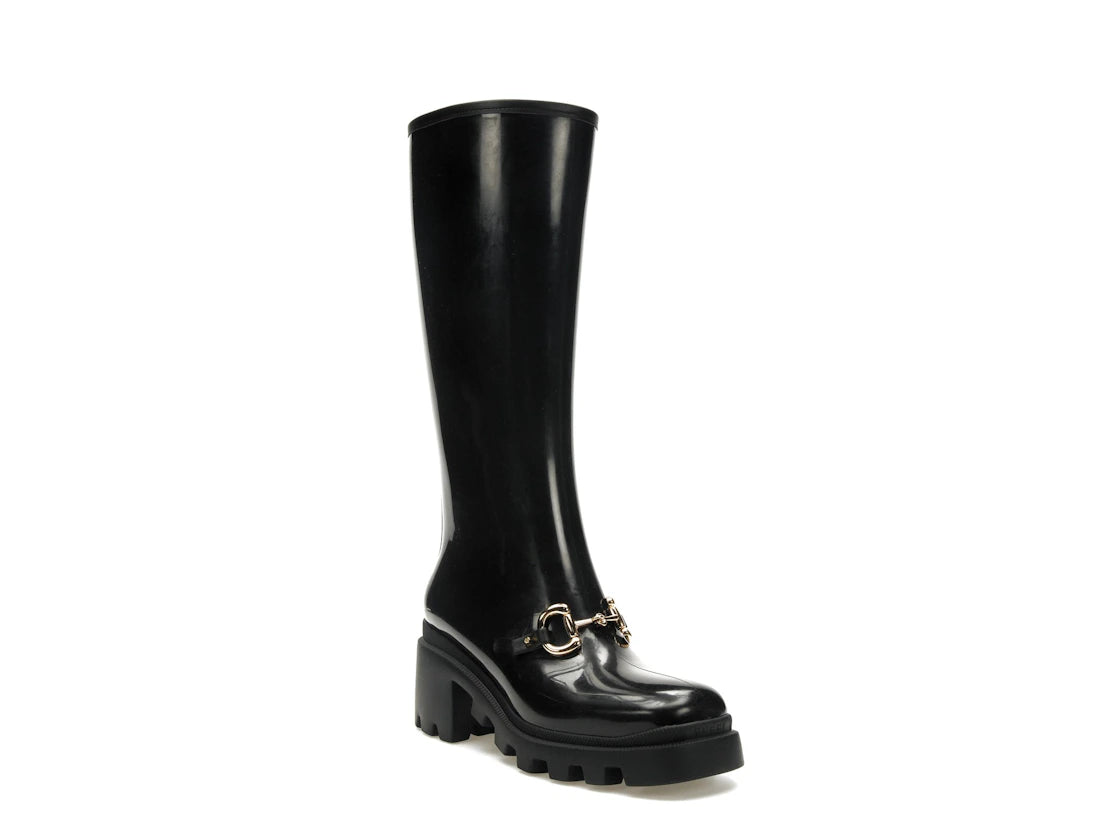 Gucci Horsebit Knee-High Boot Black Rubber (Women's) - vue secondaire A