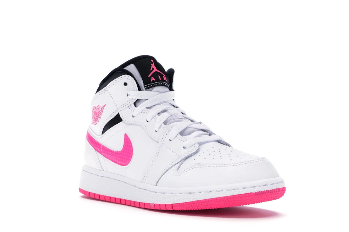 Jordan 1 Mid White Black Hyper Pink (GS) - vue secondaire A