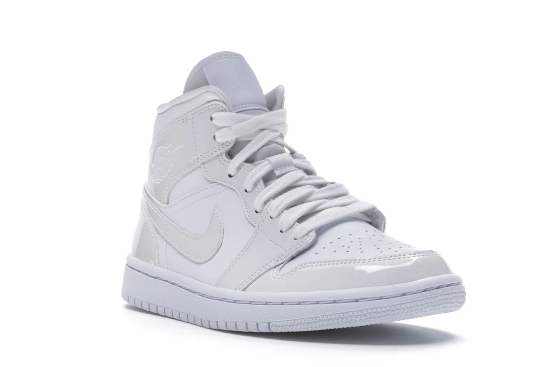 Jordan 1 Mid Triple White Patent Swoosh (Women's) - vue secondaire A