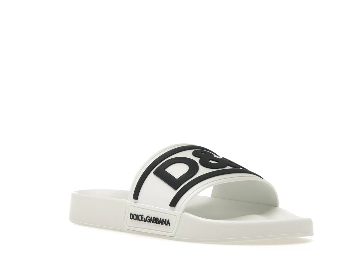 Dolce & Gabbana Beachwear Sliders DG Logo White Black - vue secondaire A