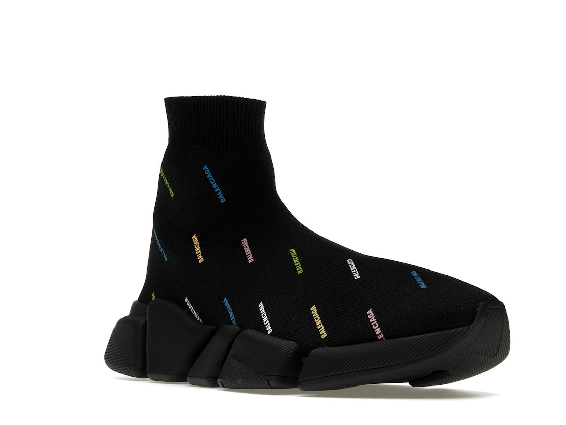 Balenciaga Speed 2.0 AllOver Logo Recycled Knit Black Multicolor - vue secondaire A