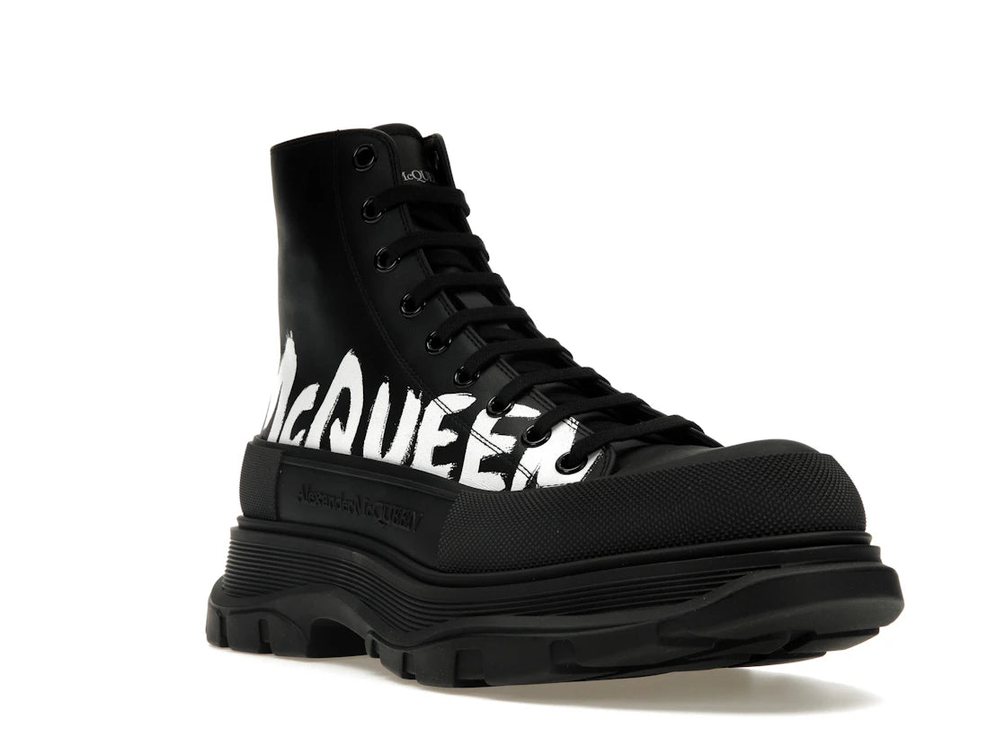 Alexander McQueen Tread Slick Boot Leather Graffiti Black White - vue secondaire A