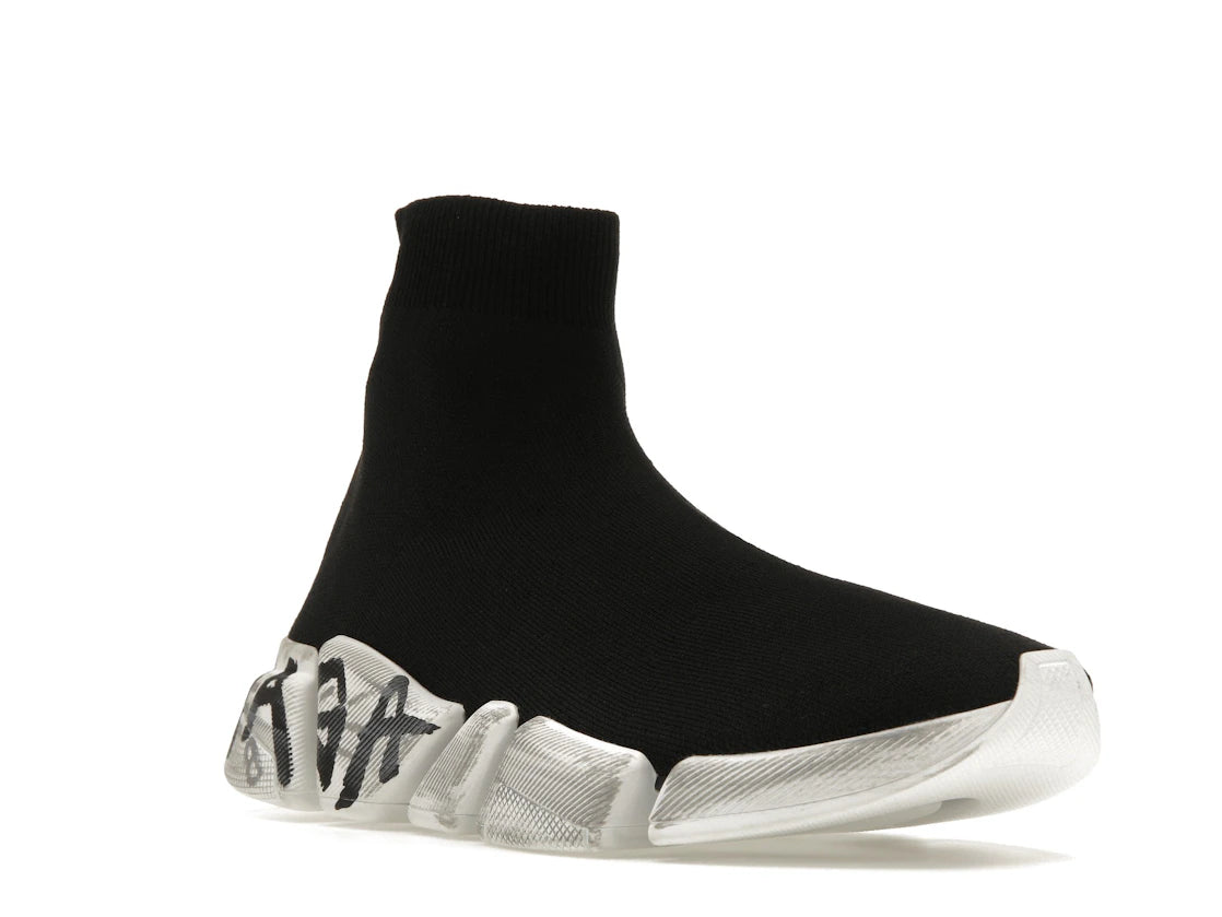 Balenciaga Speed 2.0 Graffiti Recycled Knit Black White - vue secondaire A