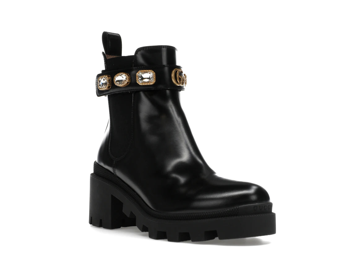 Gucci Crystal Belt 60mm Ankle Boot Black Leather - vue secondaire A