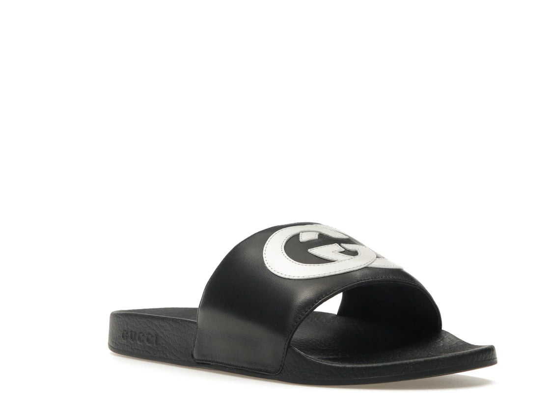Gucci Slide Interlocking G Leather Black - vue secondaire A