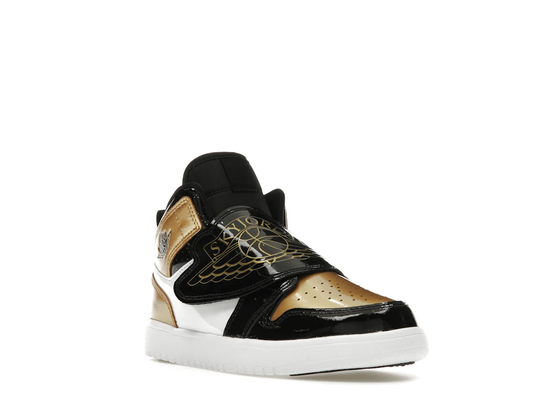 Sky Jordan 1 Mid Black Metallic Gold White (PS) - vue secondaire A