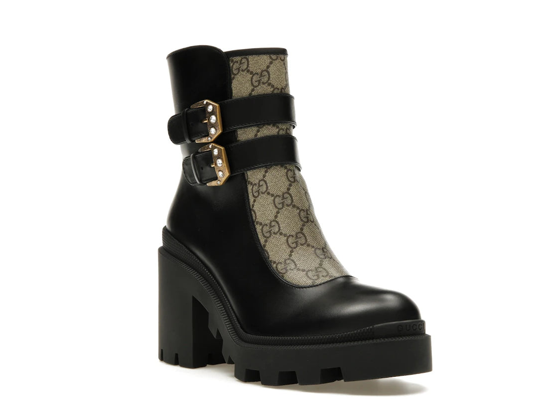 Gucci Buckles Ankle Boots Black Beige (Women's) - vue secondaire A