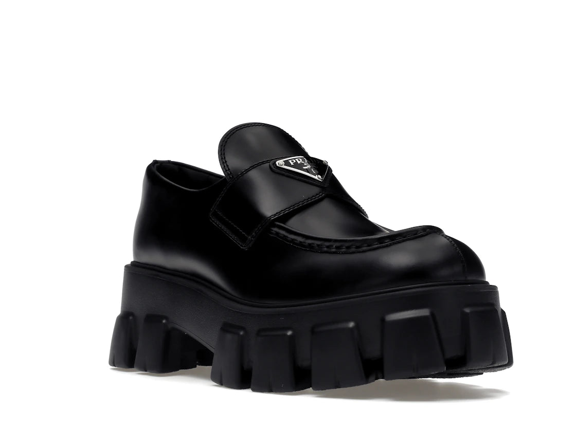 Prada Monolith 55mm Loafer Black Brushed Leather - vue secondaire A