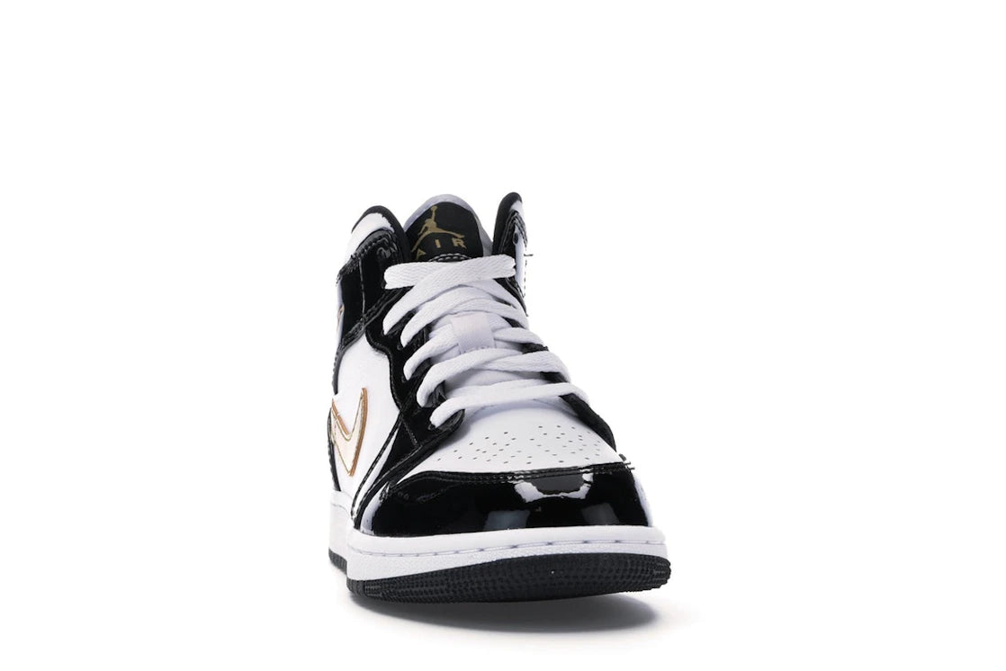 Jordan 1 Mid Patent Black White Gold (GS) - vue secondaire A