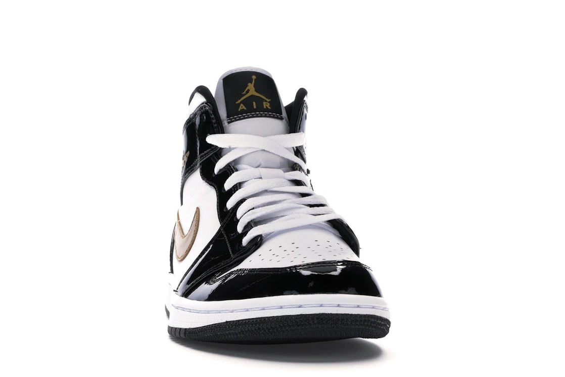 Jordan 1 Mid Patent Schwarz Weiß Gold - vue secondaire A