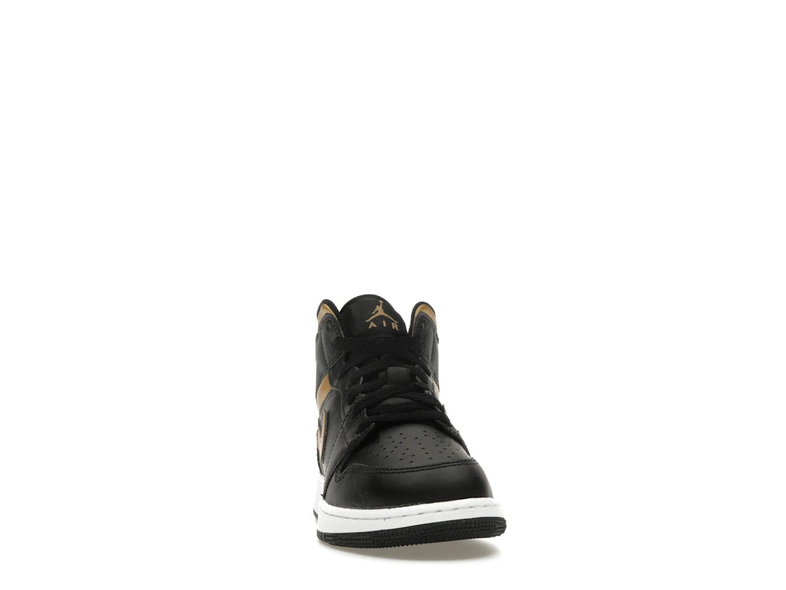 Jordan 1 Mid Black Metallic Gold Swoosh (GS) - vue secondaire A