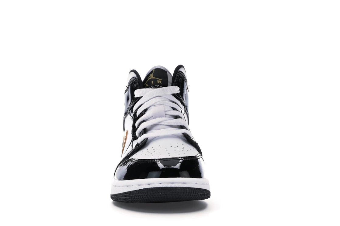 Jordan 1 Mid Patent Schwarz Weiß Gold (GS)