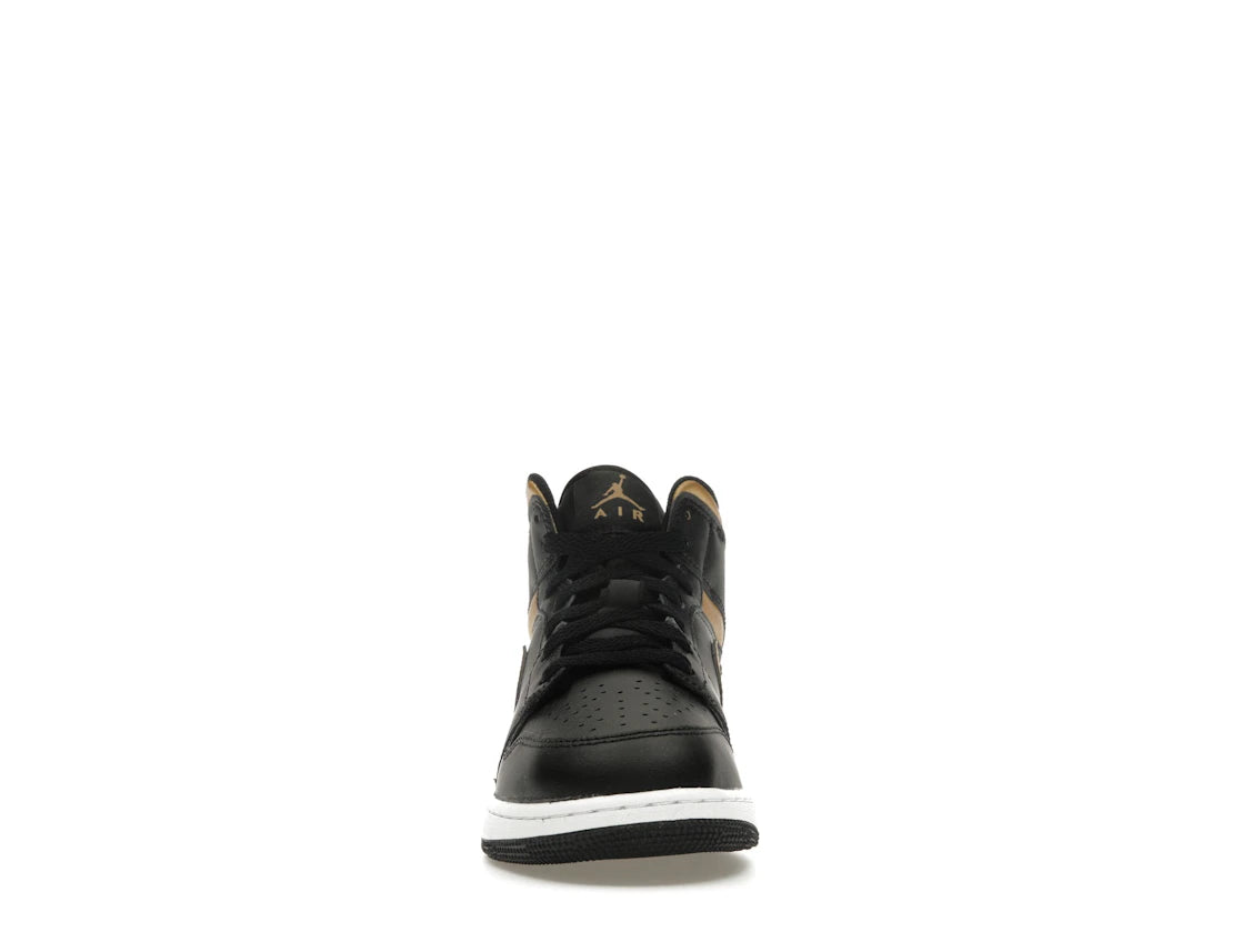 Jordan 1 Mid Black Metallic Gold Swoosh (GS)